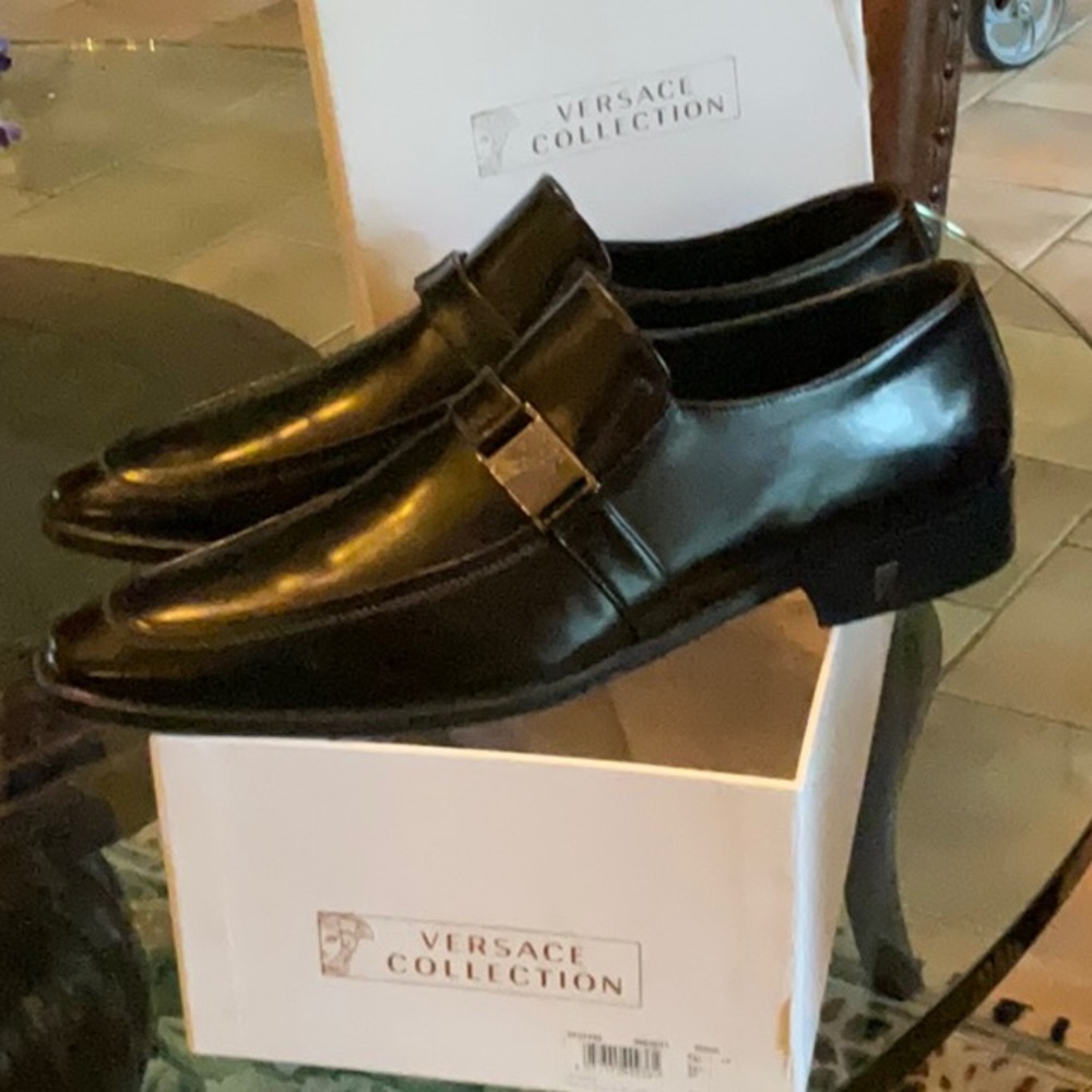 Versace Collection Black high shine dress shoes. Worn only a few times.